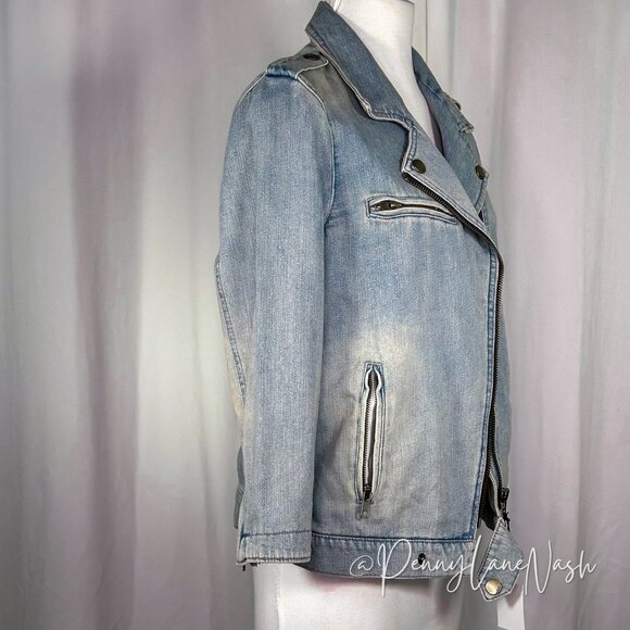 NWT Gap 1969 Denim Biker Jacket Beach Blue Size Medium - Picture 11 of 13
